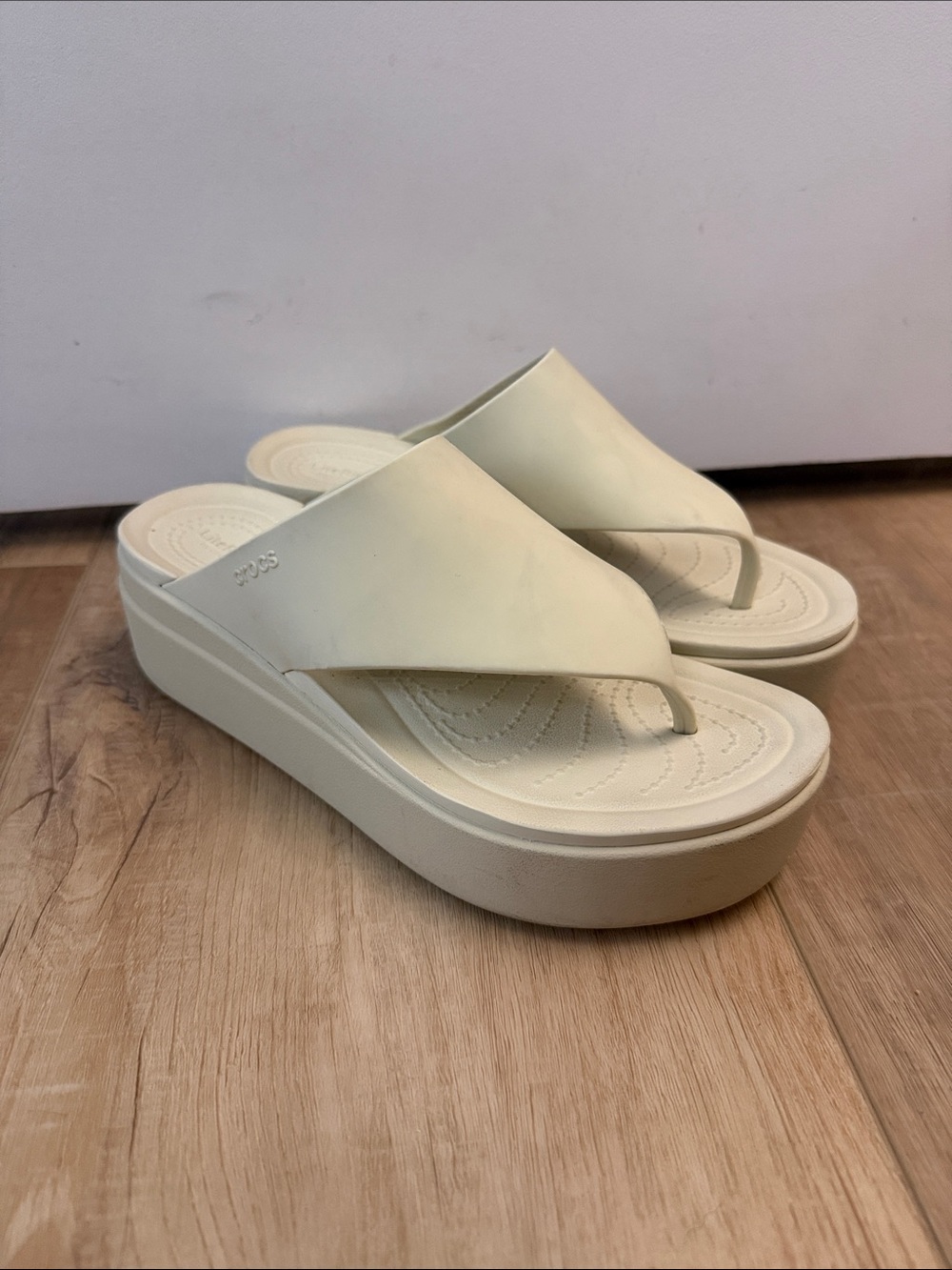 CROCS Women's Platform Flip Sandals in Light Cream